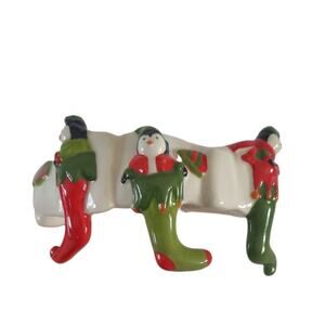 Yankee Candle Ring Jar Topper Penguin Christmas Holiday Stocking Ceramic Rare